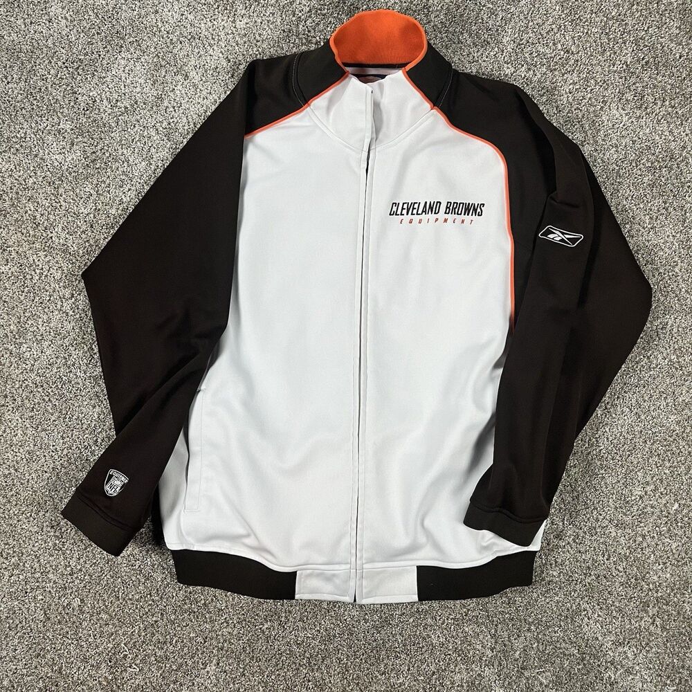 Vintage Y2K Cleveland Browns Embroidered Zip Up White Reebok NFL Jacket Size XL